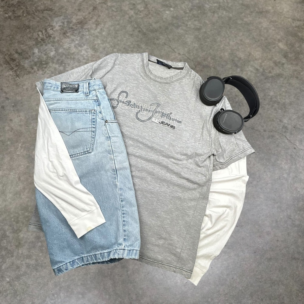 Sean John SJC Jeans T-Shirt Mens XL-2XL Gray Y2K Vintage Streetwear Boxy Fit